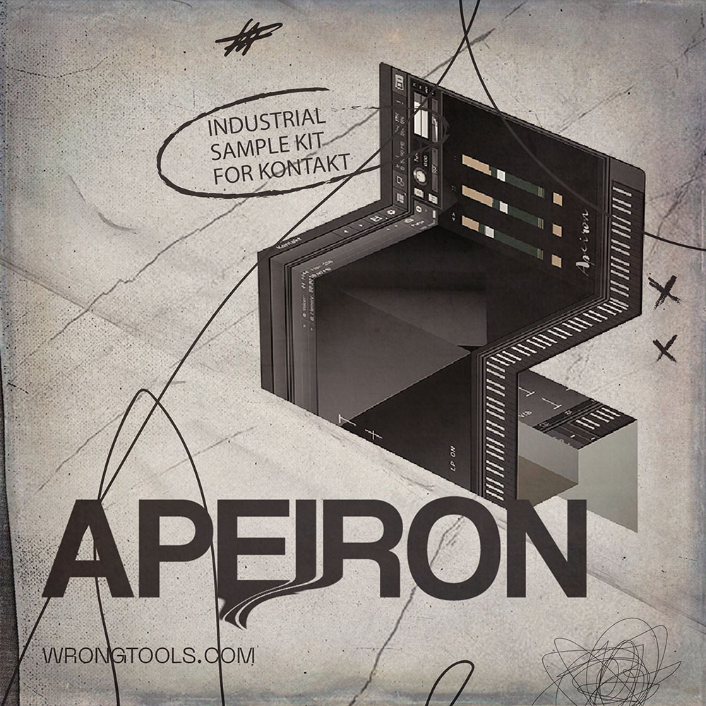 Apeiron Industrial Sample Kit Kontakt library user interface, highlighting the effects section with industrial-themed controls, with twisted folded look