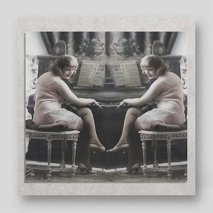 mule piano background image, mirroring a pianist - old photo