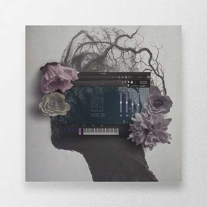 Kontakt user interface showing custom channel strips, decorated with flowers and art